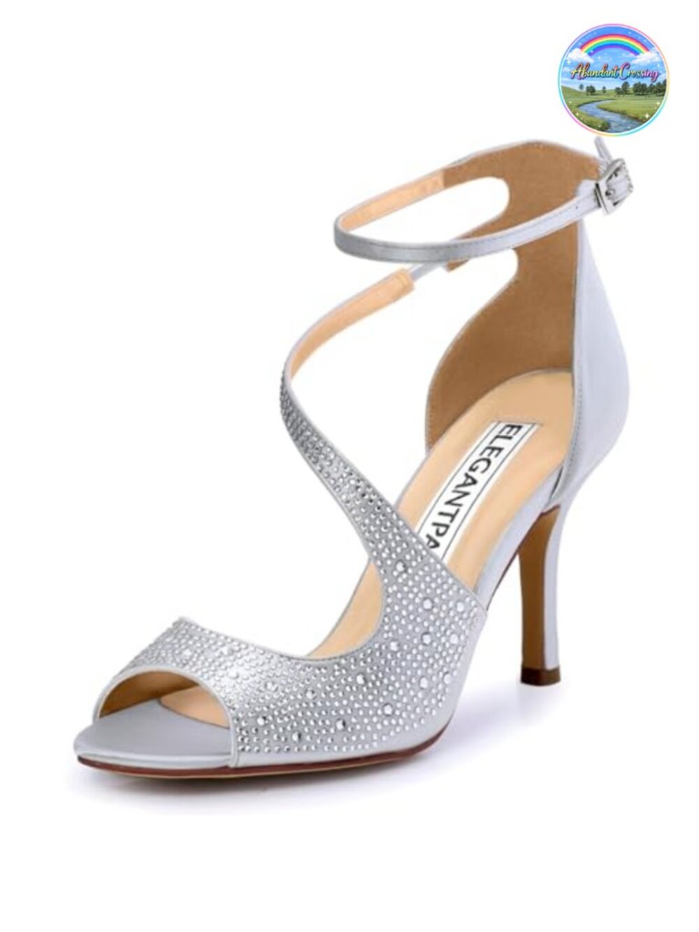 Satin Peep Toe Strappy Heels Women Rhinestone Stiletto Wedding Sandals